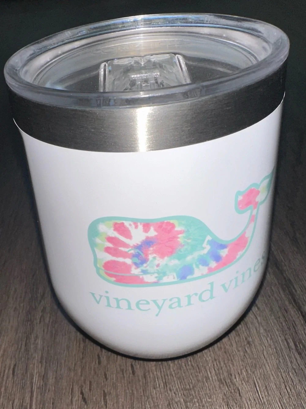 Vineyard Vines White Tie-Dye Whale Insulated 12 fl oz Stemless Tumbler